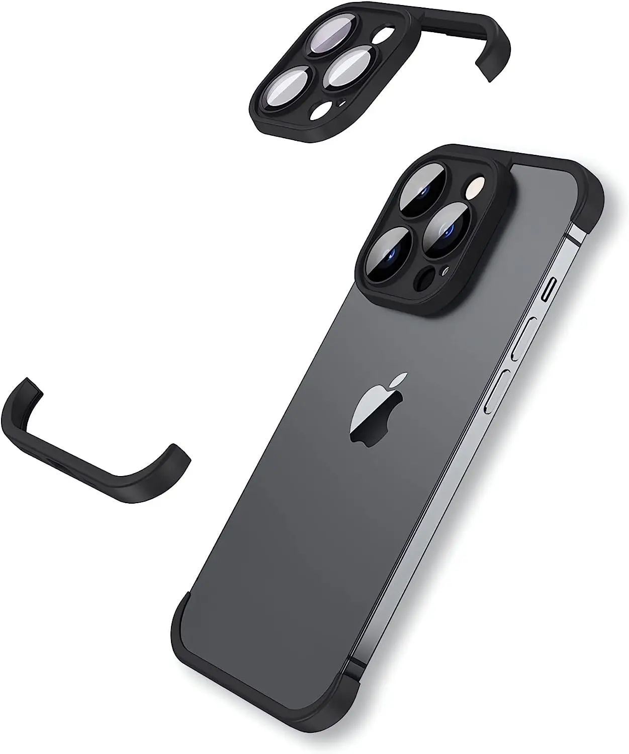 Titanium Gray Frameless Camera Lens Protector TPU Bumper Phone Case Cover For iPhone 16 15 Pro Max 14 Plus 13 12 11 14 15 13 Pro: Pc + tpu / black