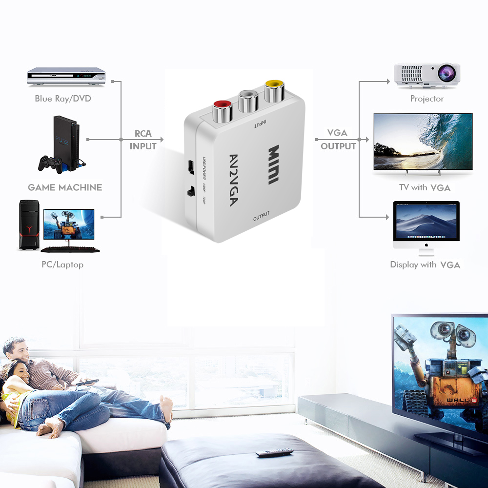 Convertidor VGA a AV VGA a RCA convertidor AV a VGA adaptador RCA con Cable de Audio de 3,5mm para TV Box PC 1080P CVBS a VGA convertidor
