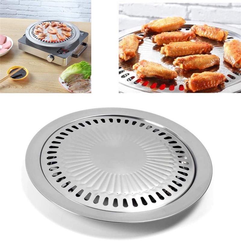 Korean Barbecue Tray Stainless Steel Portable Outdoor Household Smokeless BBQ Grill Pan Non-Stick Gas Stove Plate Baking Tray