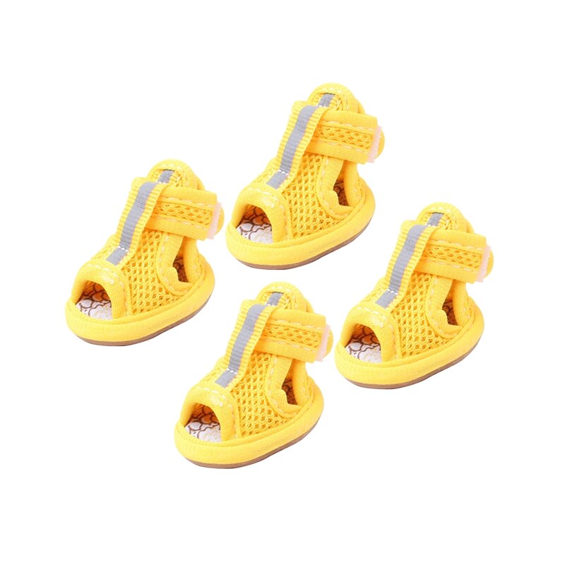 4 pz/set antiscivolo scarpe estive per cani sandali traspiranti Sneakers per cani di piccola taglia calzini per cani da compagnia cucciolo carino scarpe da gatto Sapato Cachorro: Yellow dog shoes / 5.5x4.5cm