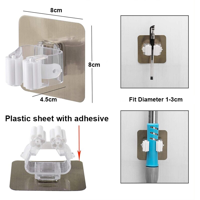 6 stk veggmontert moppeholder multifunksjonskroker selvklebende kostehengerkrok kjøkken baderomsarrangør sterke kroker