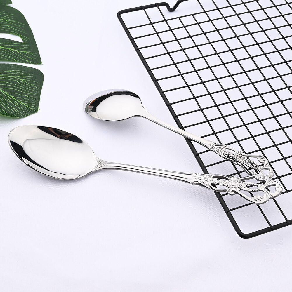 1Pcs Retro Silver Tableware Cutlery Set Silverware Stainless Steel Dinner Knife Fork Spoon Wedding Western Dinnerware Flatware