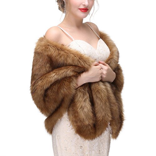 Säljare varma faux päls stolar bröllop wrap vinter bröllop bolero jacka brudrock tillbehör bröllop cape rock: Brun