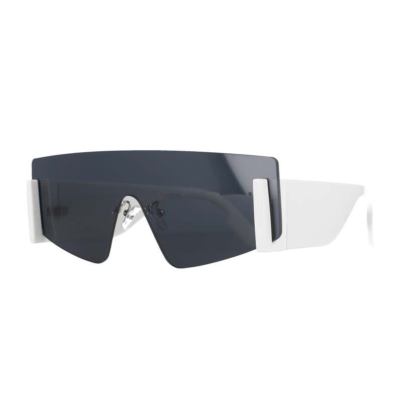 51117 übergroße eins Linse Marke Sonnenbrille Frauen quadratische Farben UV400 Jahrgang Männer Brille: Weiß