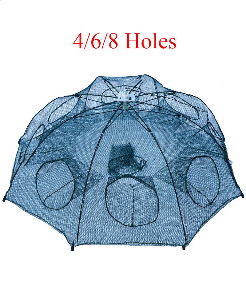 Filet de pêche automatique, 4/6/8 trous, filet de coulée, Cage à crevettes pliable, maille en Nylon moulé pour la pêche