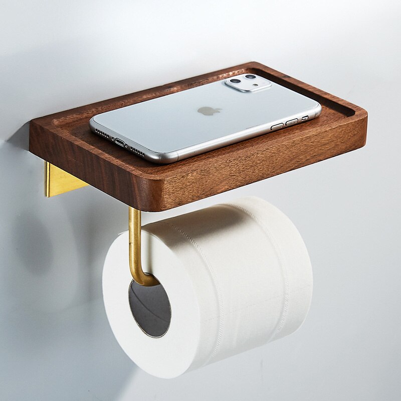 Portasciugamani di carta in legno porta rotolo di carta igienica solido porta rotolo di carta igienica da bagno senza punzonatura ottone di alta qualità: With groove 20cm
