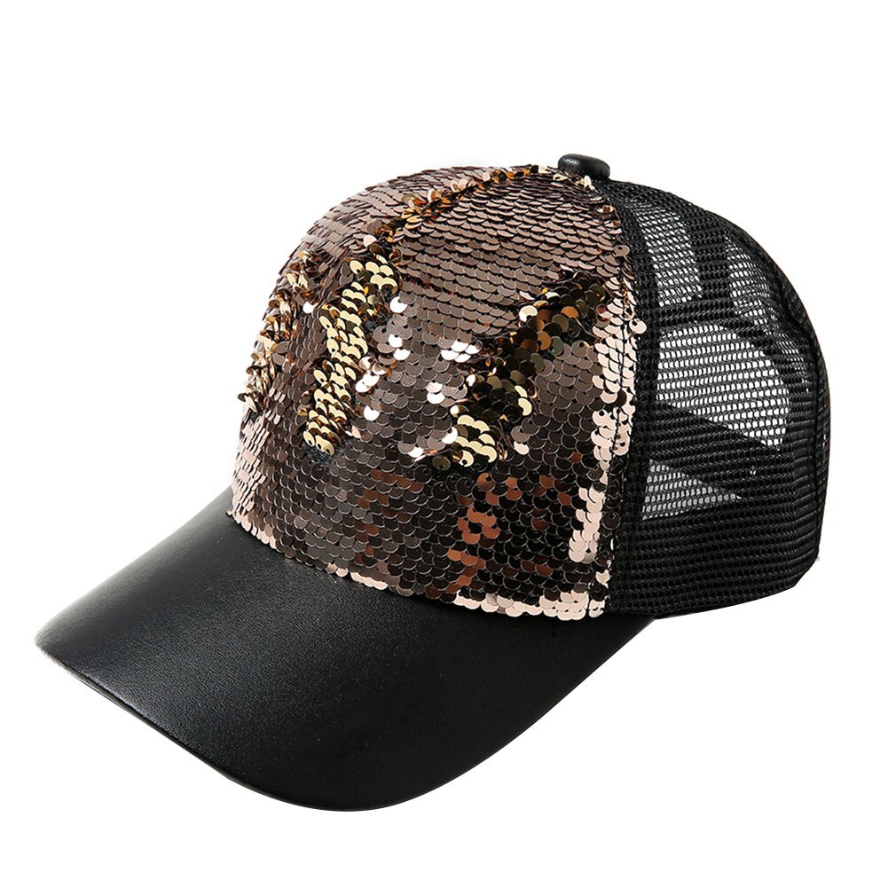 Été femmes casquettes de Baseball paillettes maille casquette réglable sport Shinning chapeaux NIN668: golden