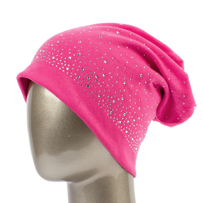 Geebro Women's Winter Slouchy Diamond Beanies &amp; Skullies Ladies Cotton Beanie Hat with Rhinestones Casual Thick Outdoor Ski Caps: Rose Red