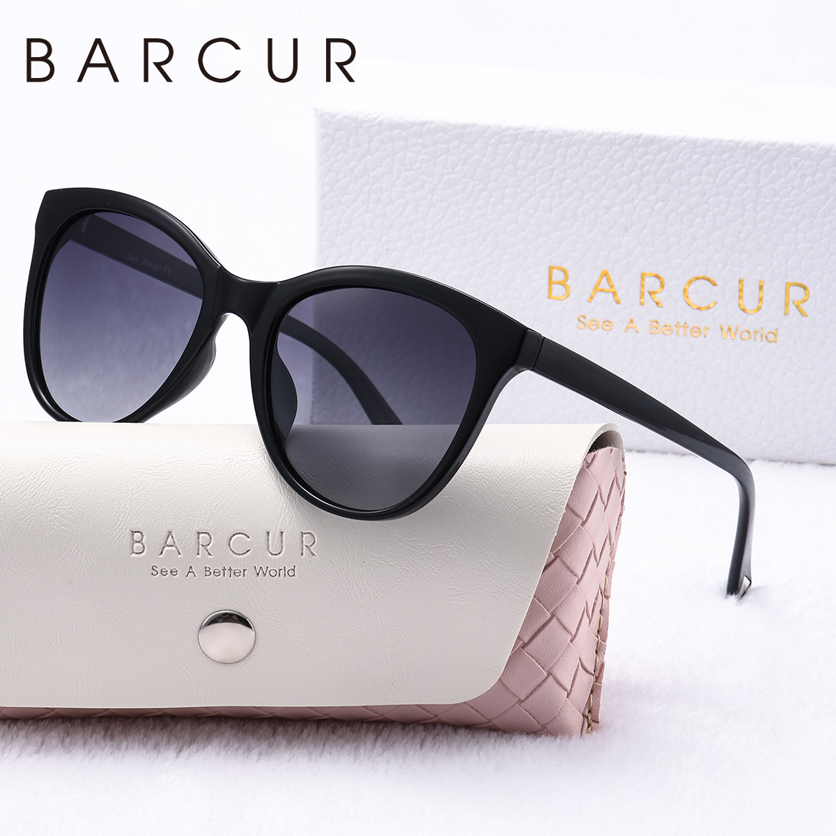 BARCUR Schöne Damen-Sonnenbrille, bequem, langlebig, transparent, PC-Katzenaugen-Rahmen, Party, Reisen, UV400, polarisierte Sonnenbrille, bestes: Grau