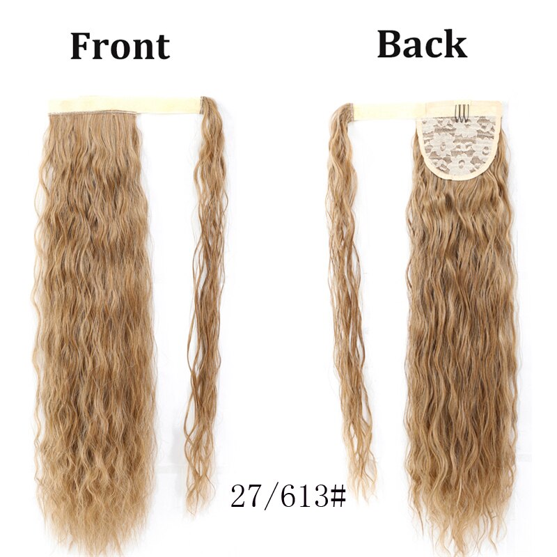 Lanyi extensión de cola de caballo sintética para mujeres envuelve alrededor de Magic Past Yaki Cola de Caballo de maíz onda Clip en la Ondulado Natural del pelo: 27/ 613#