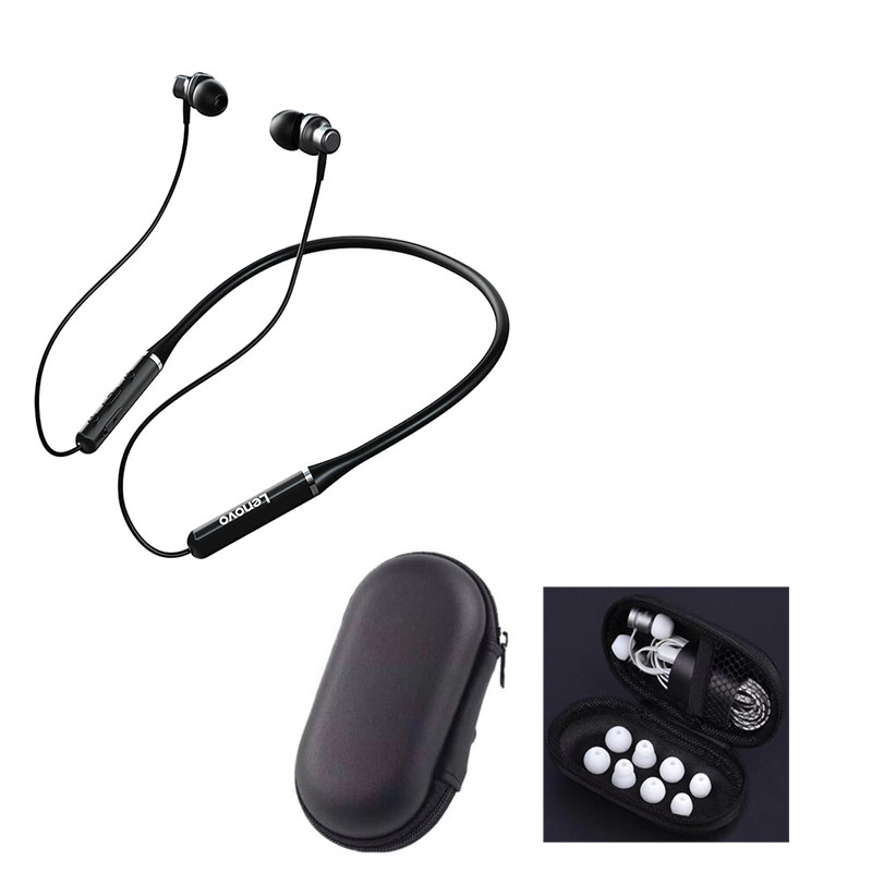 Original Lenovo wireless headset HE05 Bluetooth-compatible 5.0 Earphone Neckband Наушники Noise Cancelling Mic Waterproof stereo: black with box