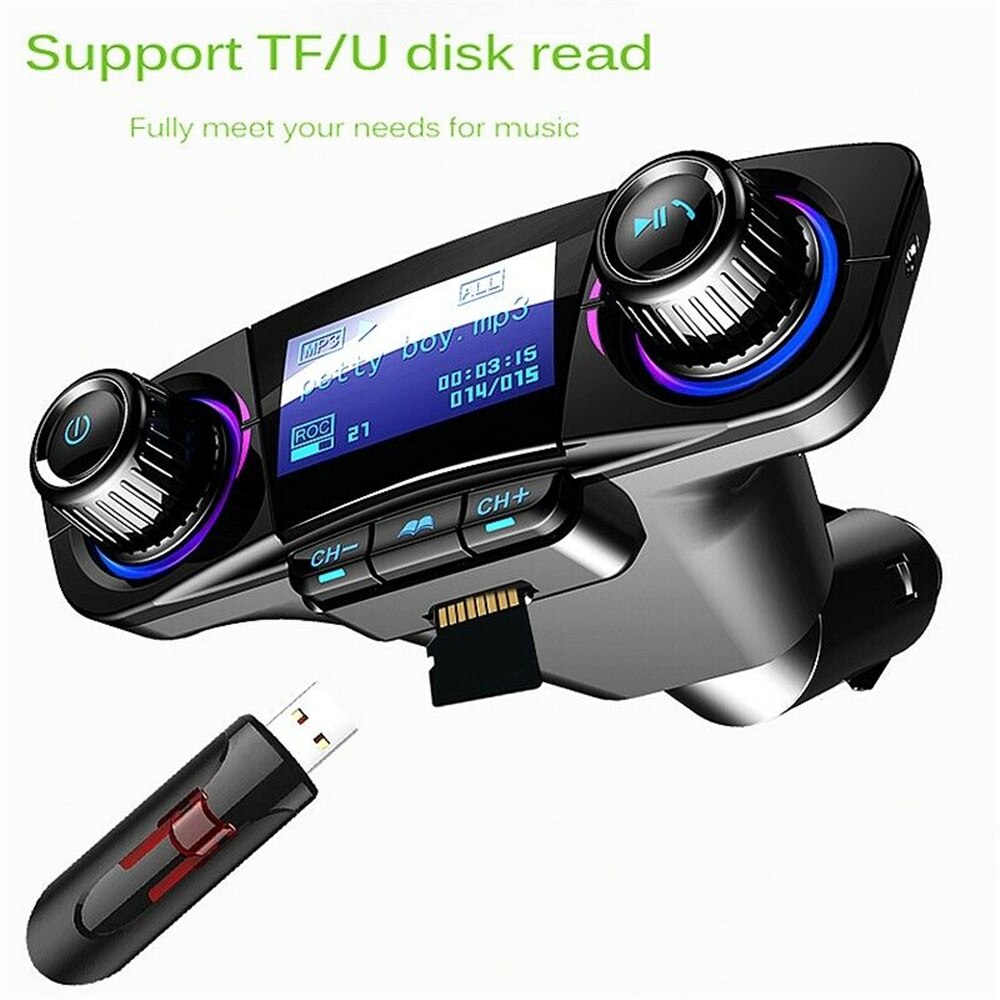 Bluetooth 5.0 Car FM Transmitter - Hands-Free MP3 Player Radio Adapter with USB Charger