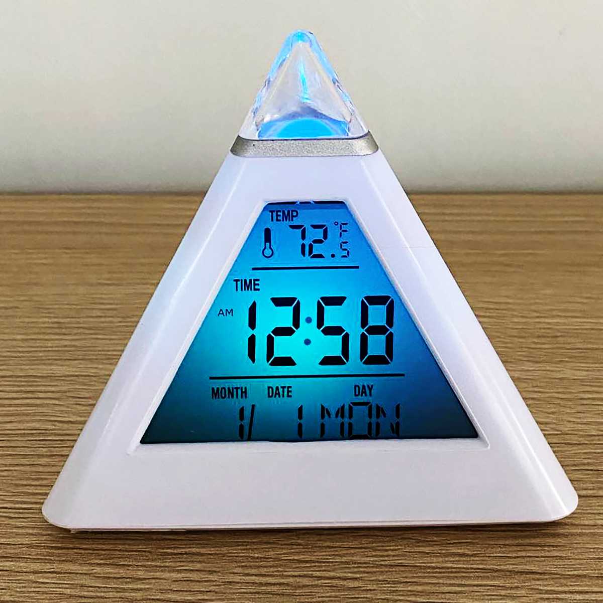 7 Colors Colorful Pyramid LCD Alarm Clock Night Li... – Grandado