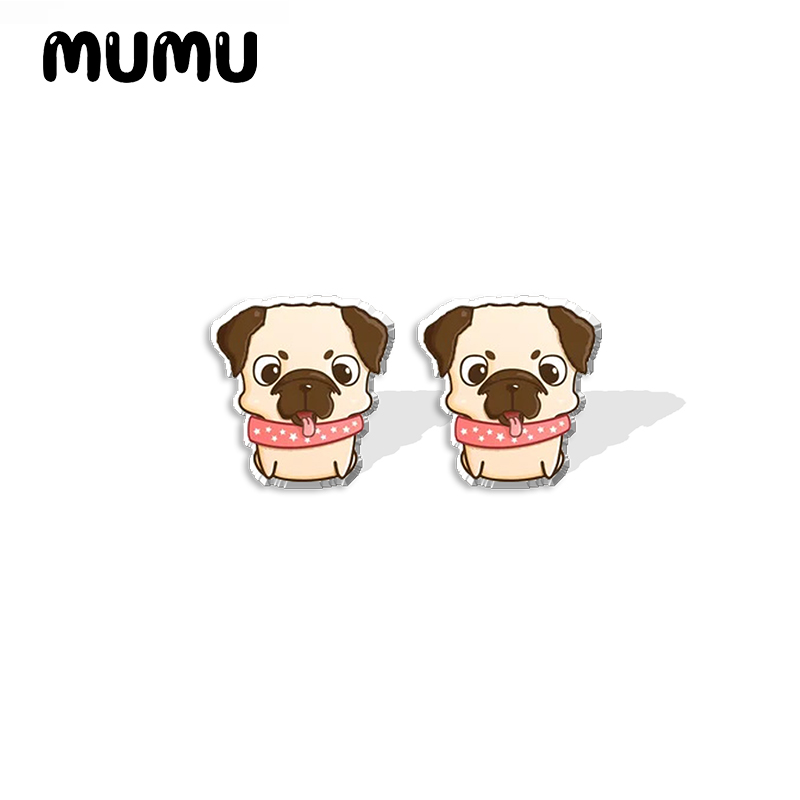 2022 nuovo cartone animato bulldog francese acrilico orecchino a bottone orecchini canna adorabile resina epossidica gioielli regali amico: Rhodium placcato