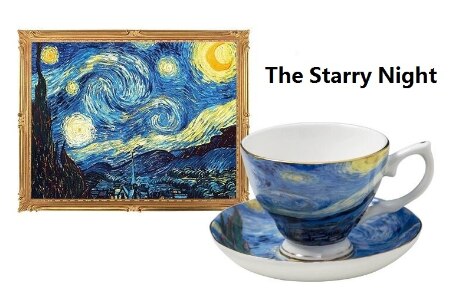 Van Gogh Coffee Cups The Starry Night Art Painting Tea cup Coffe Mugs Bone China Mug Tea Cups and Saucers Set Sunflowers: The Starry night