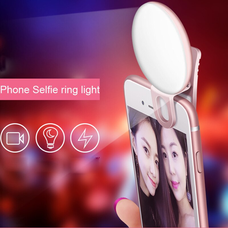 Mini bærbar selfie flash led kamera fyld lys klip-on mobiltelefon selfie ring lys nat fyld lys vlog video record trave