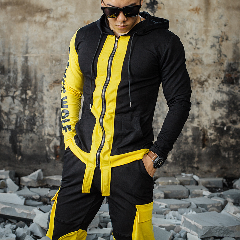 Trajes deportivos para hombre, Fitness, chaqueta de aspecto delgado, pantalones de , estilo callejero, entrenamiento de ocio, estampado, abrigo Casual, entrenamiento de gimnasio