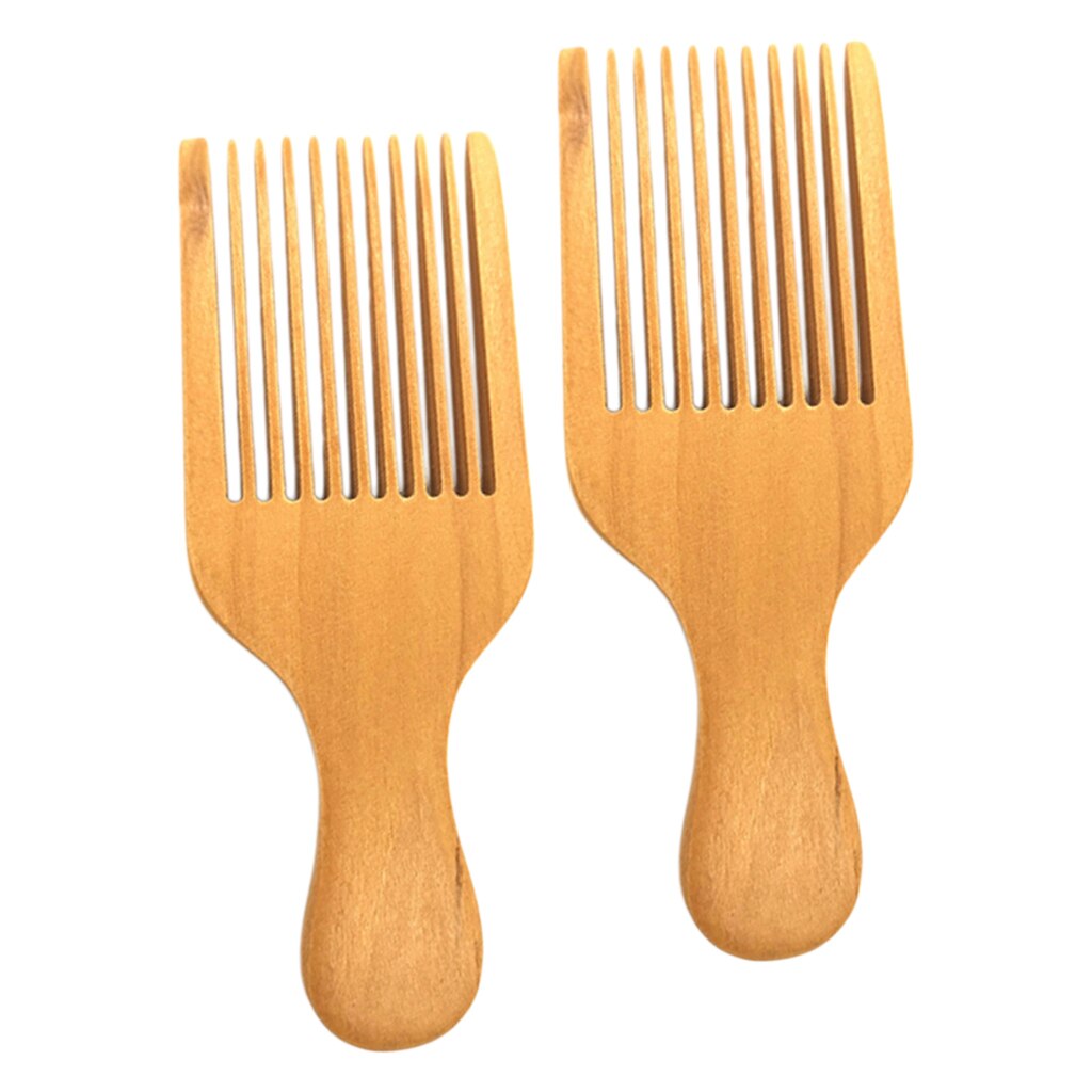 Paquet de 2 peigne à cheveux/barbe-peigne de Massage du cuir chevelu en bois de couleur marron naturel avec poignée Portable (dent large)
