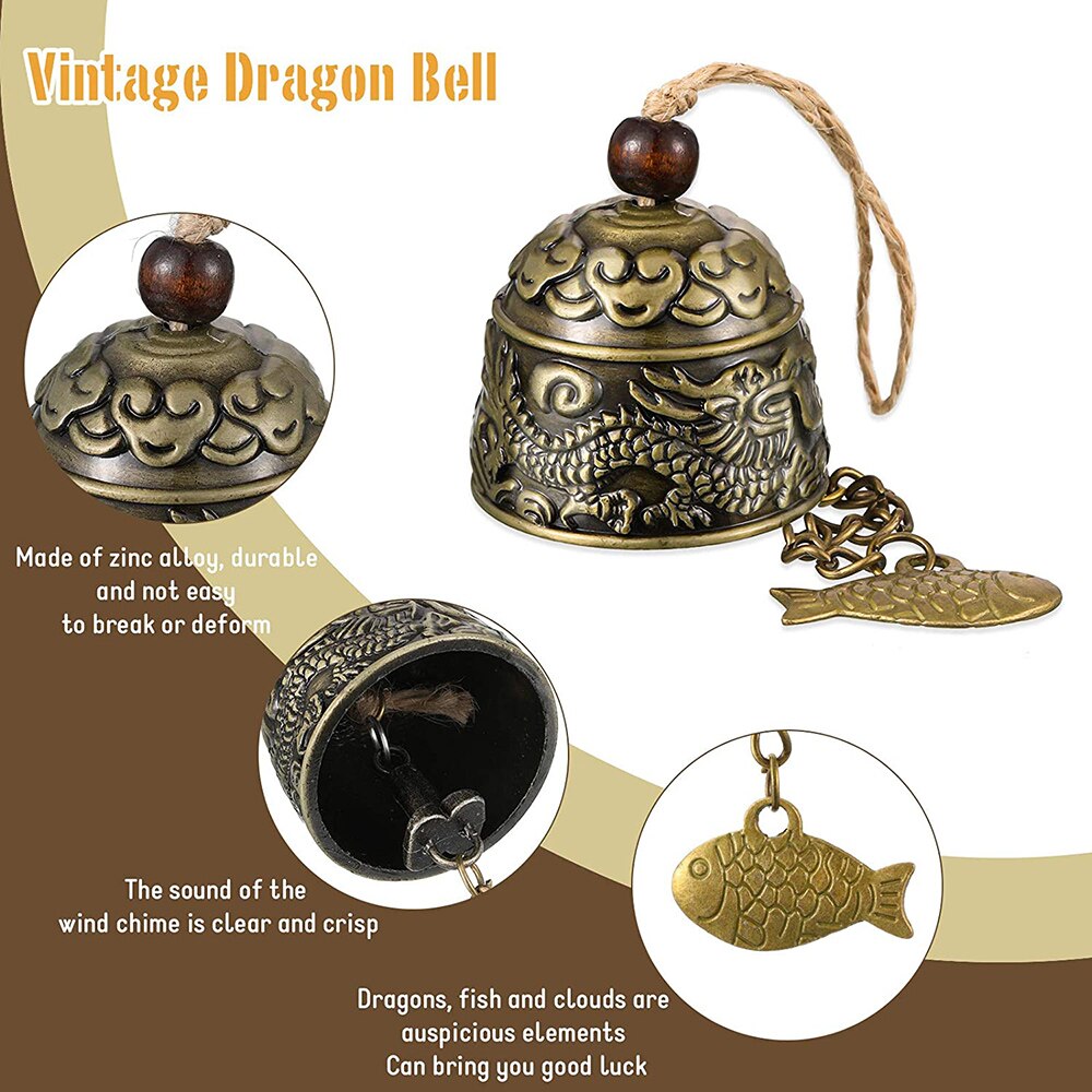 3 Stuks Windgong, feng Shui Wind Bel Geluk Windgong Bel Vintage Draak En Vis Feng Shui Opknoping Chime Voor Goed Geluk