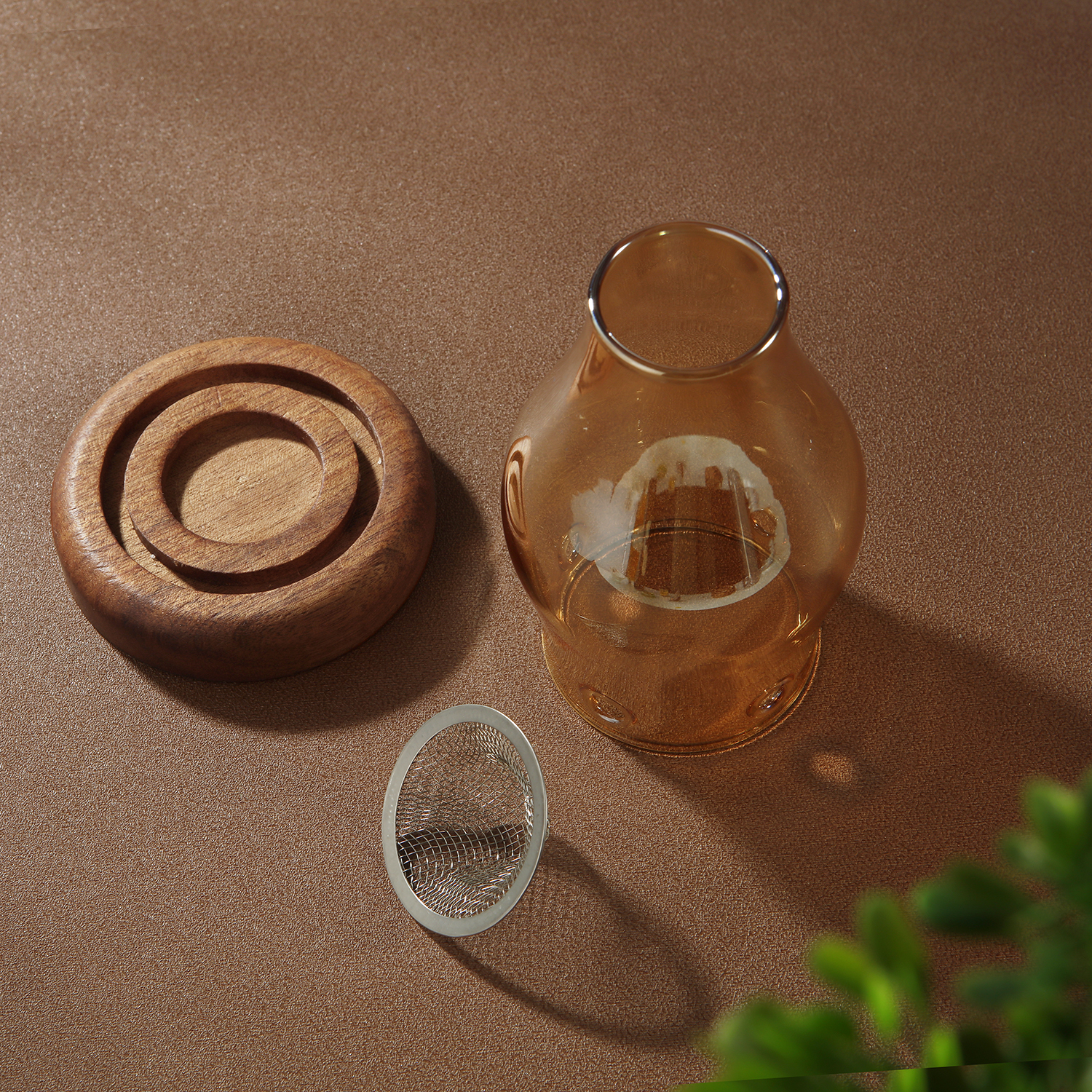 Kerzenhalter aus Glas, Aromatherapie-Heizhalter mit Holzsockel, Aromatherapie-Räuchergefäß für Yoga, SPA, Aromatherapie: Gelb