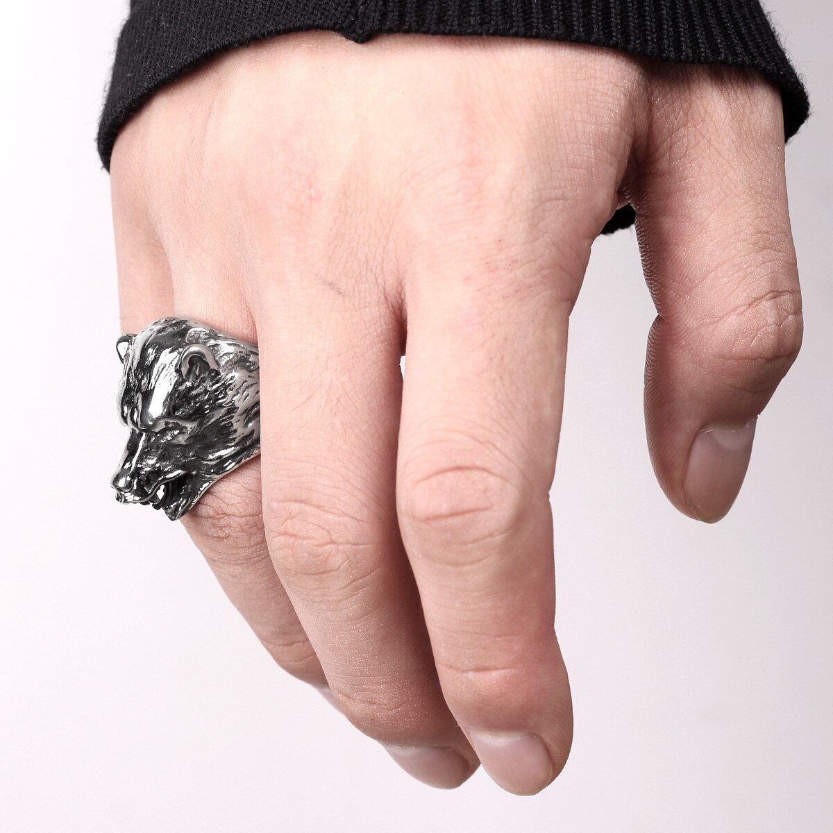 Roestvrij Staal Mannen Ringen Beer Dier Rock Punk Hip Hop Persoonlijkheid Voor Biker Mannelijke Vriendje Sieraden Creativiteit