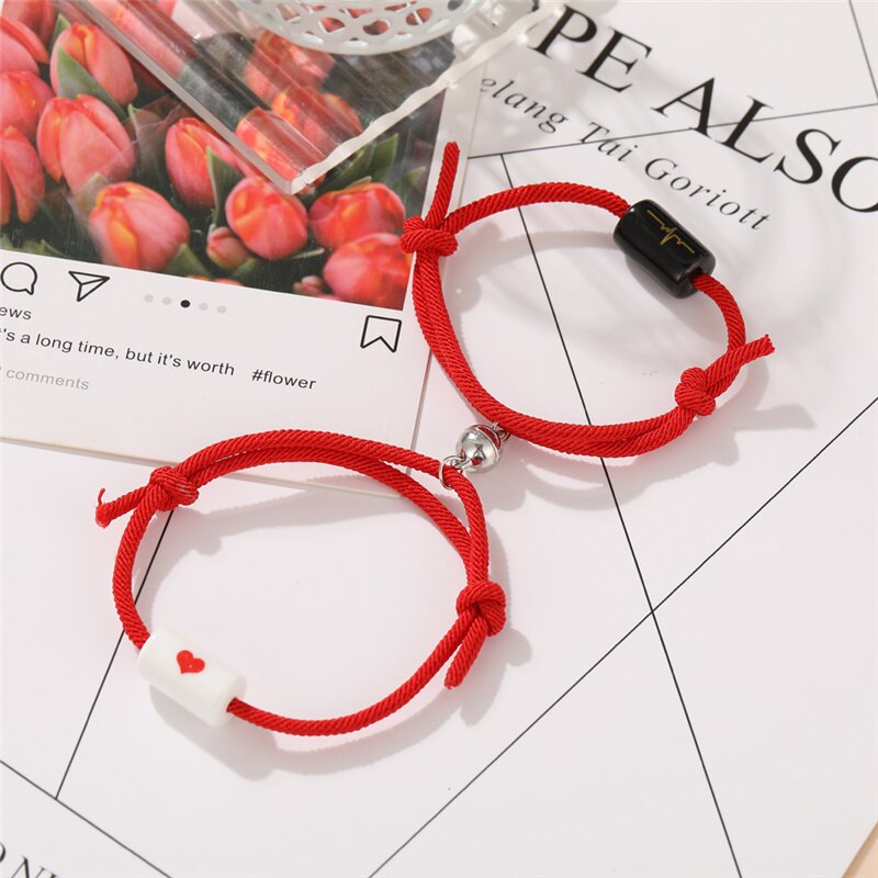 Pulsera magnética con bolas magnéticas para pareja, brazalete Unisex de la amistad con bolas, corazón de amante, Día de San Valentín, 2 unids/set por juego