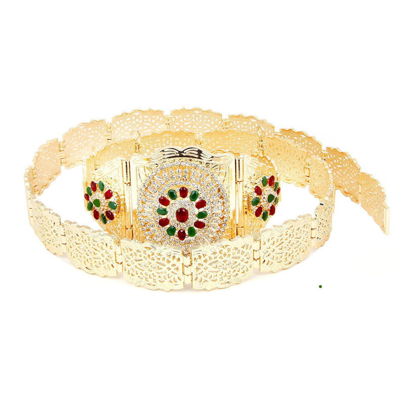Traditionele Marokkaanse Bruids Strass Riemen Metalen Taille Riemen Voor Vrouwen Verstelbare Ketting Bruiloft Riemen Sparkly Gouden Riemen: Gold 2