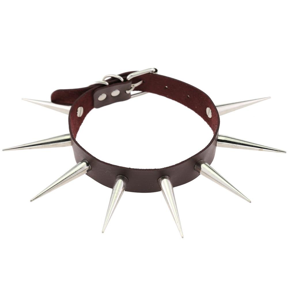 Gothic Versetzt Punk Choker Kragen Mit Lange 5,5 cm Spikes Nieten Handgemachte Chocker Halskette Goth Schmuck: dark brown