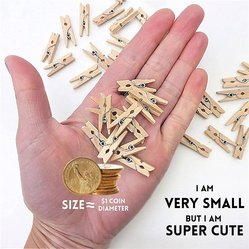 150pcs Mini 25 mm Natural Wooden Clips Photo Clips Clothespin Craft for Decorative Wood Clips Pegs Wall Hanging Picture