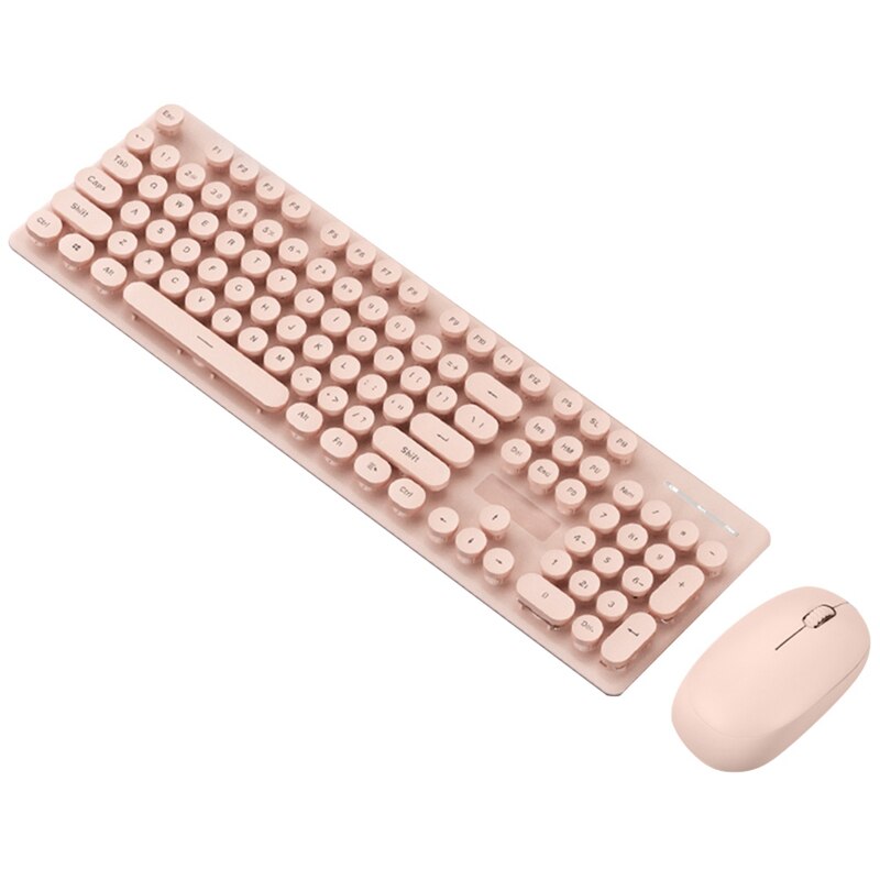 Wireless Keyboard And Mouse Set Wireless Punk Manipulator 104-Key Keyboard 2.4G USB Portable Keyboard: Pink