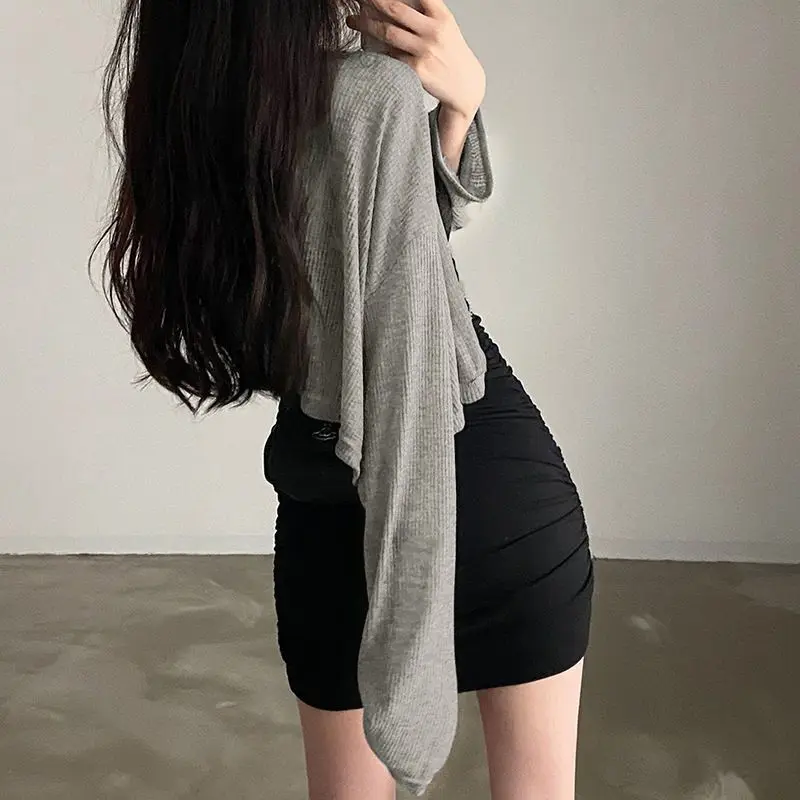 2Pcs Sets Frauen Sun-proof Crop Jacken Mini Falten Kleider Sexy Alle-spiel Mujer Koreanischen Stil Club Streetwear