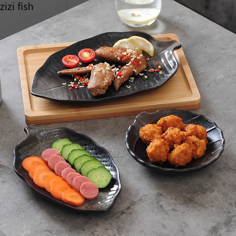 Ceramic Dinner Plates Vegetable Dish Leaf Shape Tableware Sashimi Sushi Dish Hotel Restaurant Cooking Plate Snack Desserts Tray