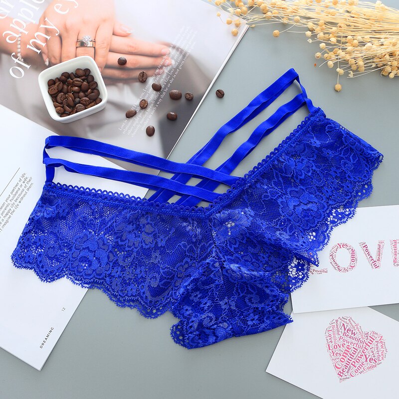 Lace Panties Women Sexy Lingerie Underwear Cross Strap Transparent Underpants Female Solid Briefs: Borland