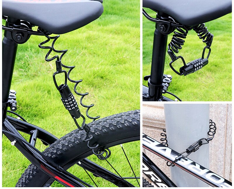 Bike Anti Theft Helmet 4 Digit Password Bicycle Lock For Scooter Motorcycles Cycling Safety Portable MTB Spring Cable Locks