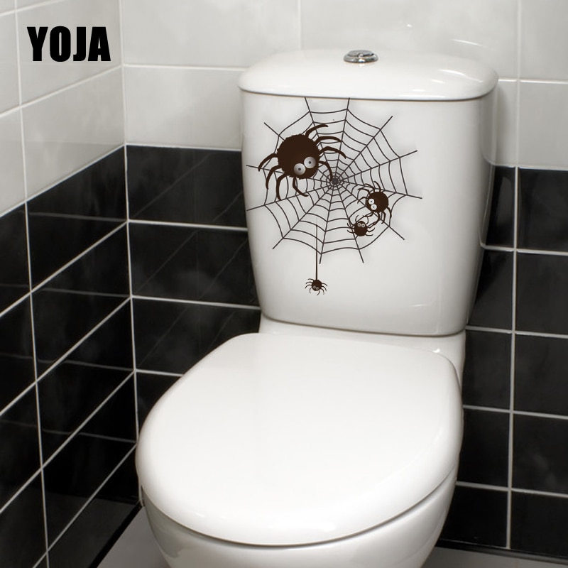 YOJA 19.8X22.3 CM Cartoon Spider Web Zwart Spider Patroon Wc Sticker Home Muurtattoo Decor T5-1122