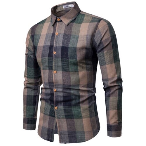 Luxury Men's Stylish Casual Dress Shirt Slim Fit Shirt Long Sleeve Formal Tops Male Plaid Turn Down Collar Top Shirts