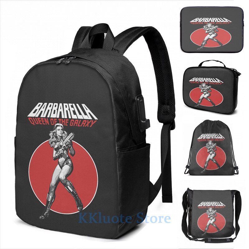 Divertido estampado gráfico de Barbarella, inspirado en el culto, mochila con carga USB para hombres, mochilas escolares para mujeres, bolsa de viaje para ordenador portátil