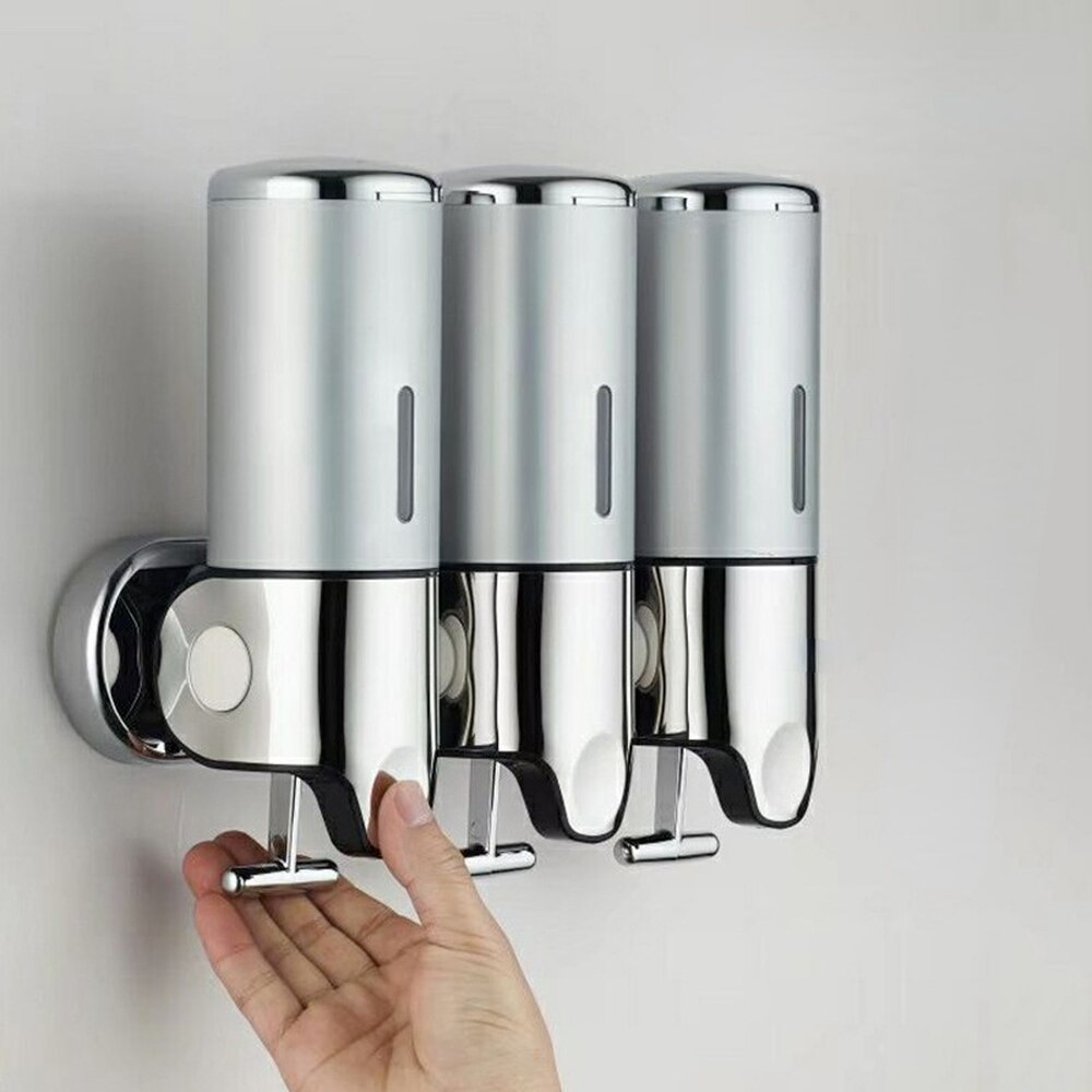 Zauberstab Montiert Dusche Spender einstellen-Edelstahl Hand Seife Spender Shampoo Spender für Dusche Zauberstab 3 Kammer 17 unzen/500mlX2: Silber--1500ml