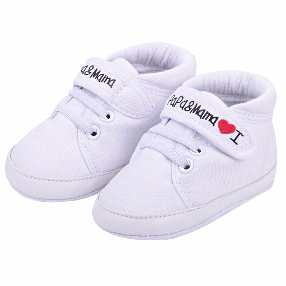 Baby First Walkers Infant Kid Boy Girl Soft Canvas I Love Papa & Mama Letters Printed Toddler Shoes Infant First Walkers Shoes: White / 12