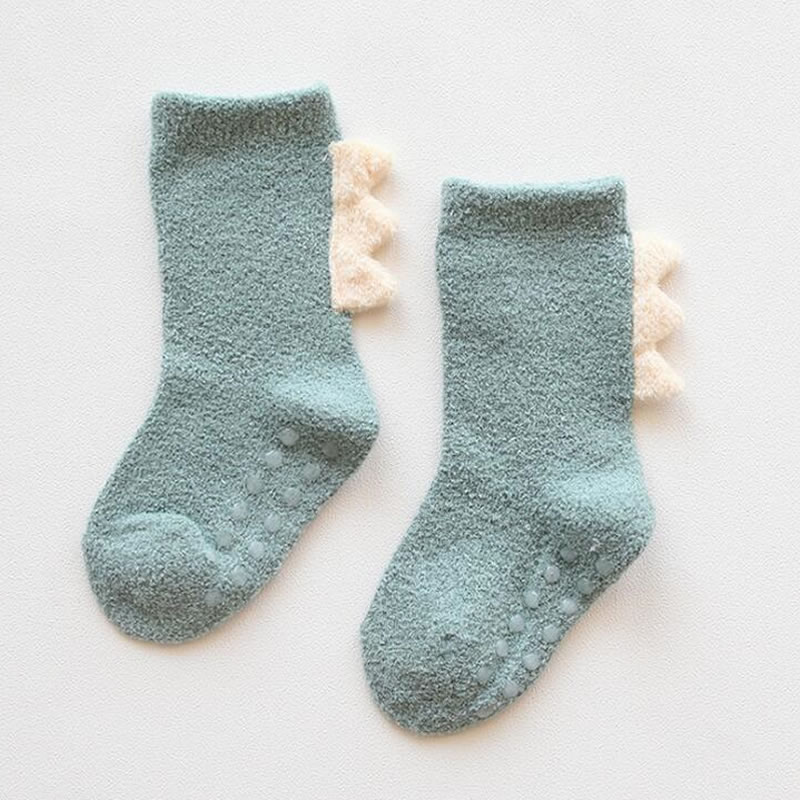 De Kinderen Buis Sokken Van Herfst En Winter Verdikking Coral Fleece Warm Baby Sokken Dinosaurus Accessoires 0 Tot 5 jaar Oud: green / 1 to 3 years old