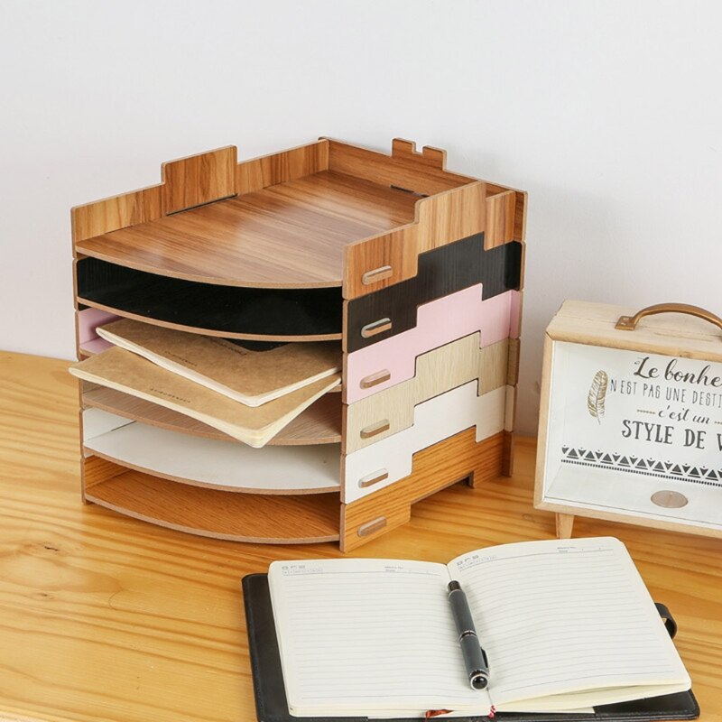 Soporte de almacenamiento para oficina, organizador de escritorio de madera, contenedor, archivador, 53CC