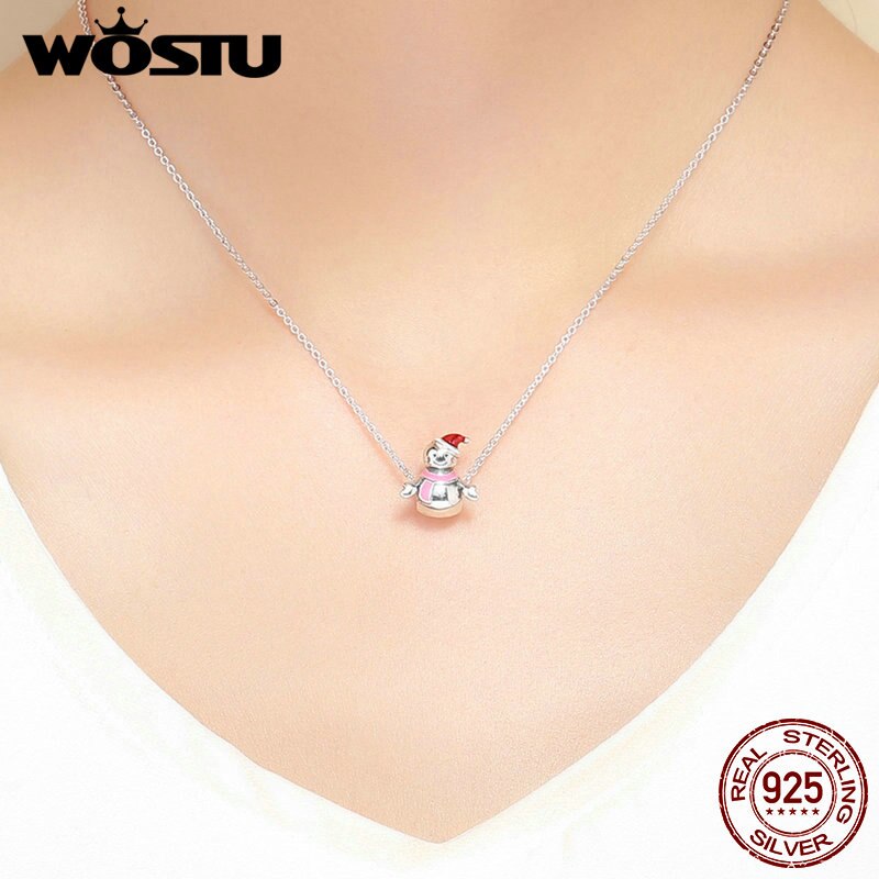 WOSTU 100% 925 Sterling Silver Cute Lover Snowman Beads Charms fit Original Bracelet Necklace Jewelry CQC854