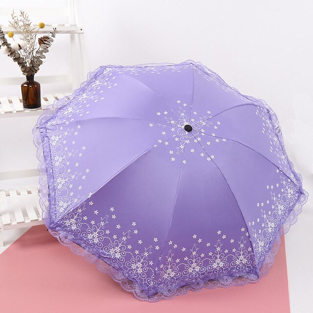 Portable lace Umbrella,Plum Flower Blossom Parasol 3 folding umbrella UV brand Sunny / Rain parasol lace sun umbrella: 03