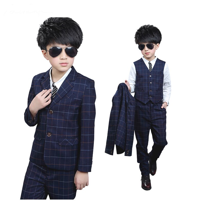 Jongen Bloemenmeisje Jurk driedelig Pak (jas + vest + broek) jongen Pak Formele Pakken Kind Jongen Mode Bruiloft Baby Boy Suits