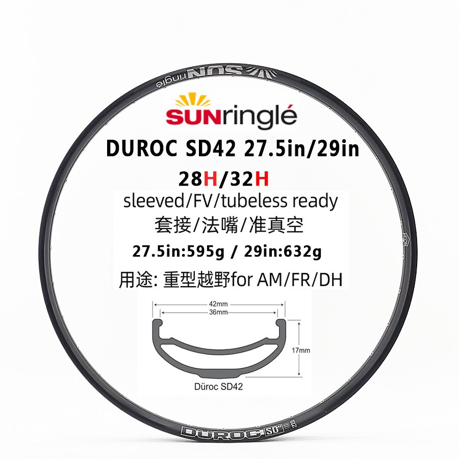 Sunringle sonne durac 30 35 40 50 sd37 42 27.5/29 Zoll schweiß Rand ohne berg kammer 32h 28h felgen breite Aluminium FAHRRAD felgen