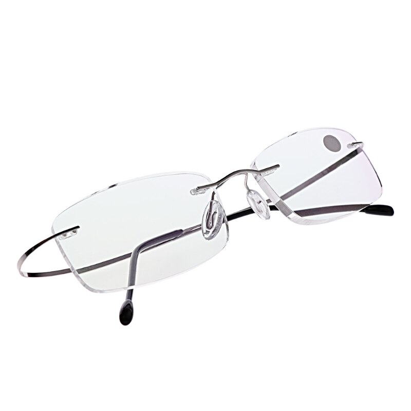Ultralight Titanium Rimless Rectangular Glasses Spectacles Eyeglass Frame Eyewear Black/Silver +1.0/+1.5/+2.0/+2.5/+3.0/+3.5: +350 / S