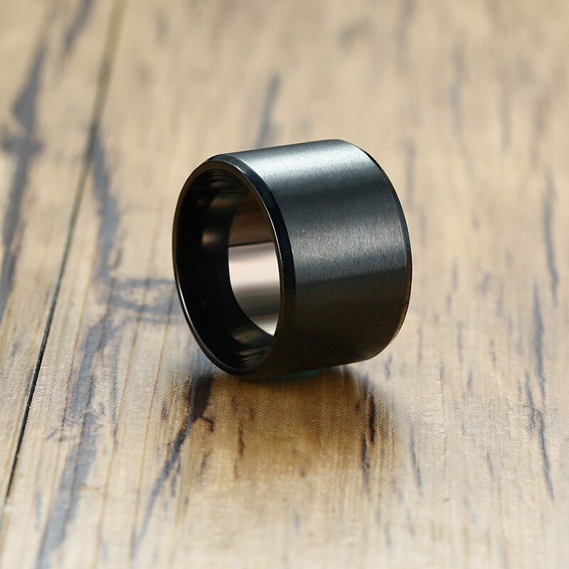 Eenvoudige 15 Mm Chunky Mannen Band Zwart Roestvrij Staal Brede Omvangrijk Man Ring Punk Mannelijke Alliantie Anel