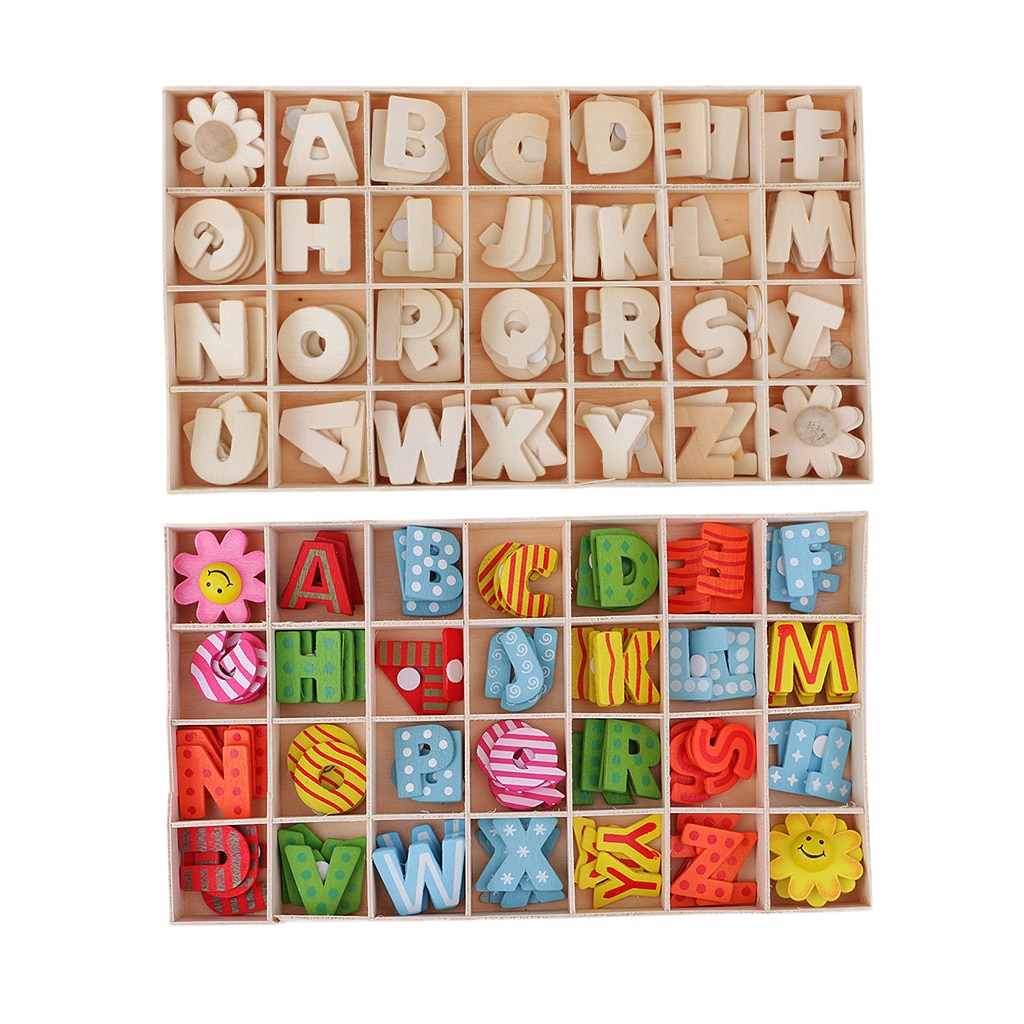 224 piezas Multicolor letras del alfabeto de Madera Juguetes para niños con bandeja de almacenamiento