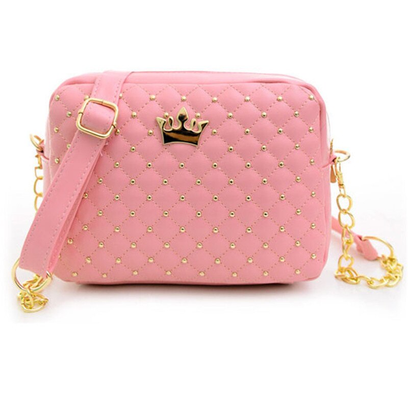 Aelglacial femmes sac femmes sacs de messager Rivet chaîne sac à bandoulière de en cuir PU bandoulière quilé couronne sacs: C