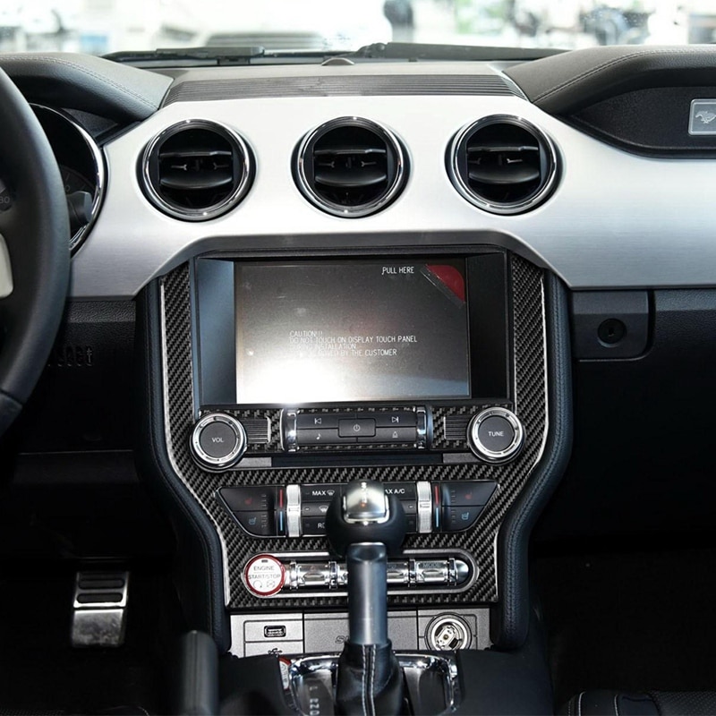 Til ford mustang kulfiber bil-styling klistermærker og mærkater centralt kontrolpanel indvendigt tilbehør til beklædningsdæksel